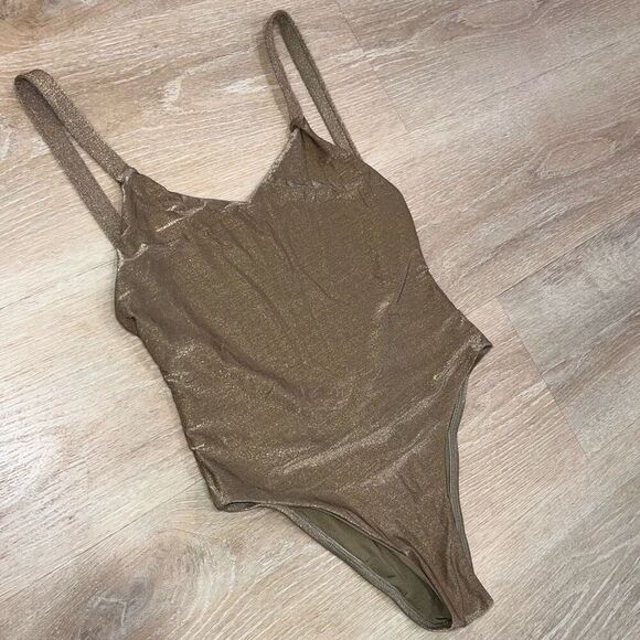 Vitamin A Swim Leah High Cut One Piece Bronze Metallic Swimsuit, Women’s 10 - Picture 8 of 16